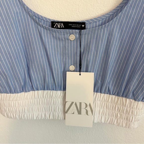 Zara Cropped Combination Striped Poplin Top - Picture 3 of 5